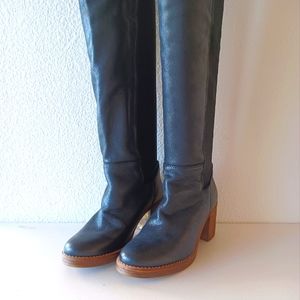 Free People MTNG Landry Over The Knee Black Leather Boots 7